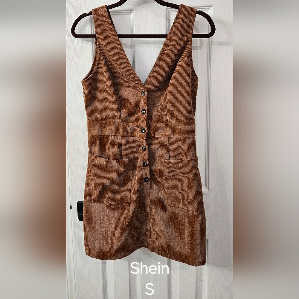 SHEIN Brown Corduroy Button Down Dress
